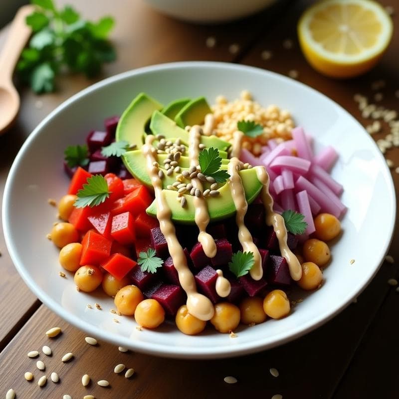 Bowl de Poke de Remolacha y Garbanzos con Aliños de Sésamo: Receta Vegana y Sin Gluten
