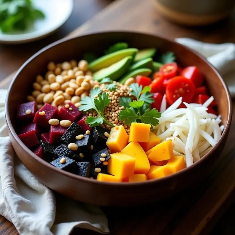 Poke de Remolacha y Mango con Vinagreta de Sésamo: Bowl Hawaiano Vegano y Alto en Fibra