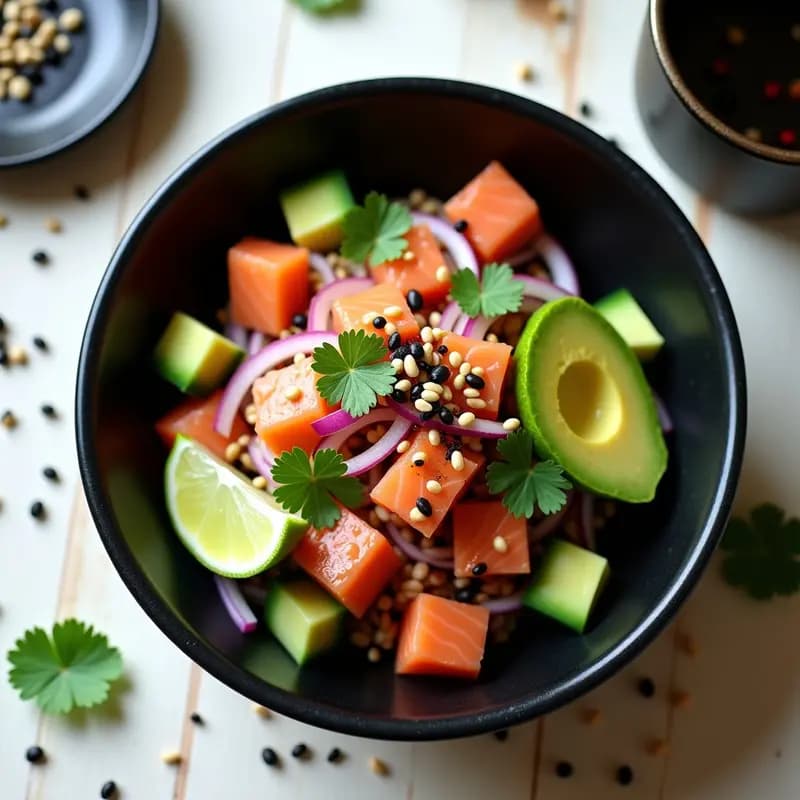 Poke de Salmón Ahumado y Aguacate: Receta Hawaiana con Salsa de Soja y Sésamo