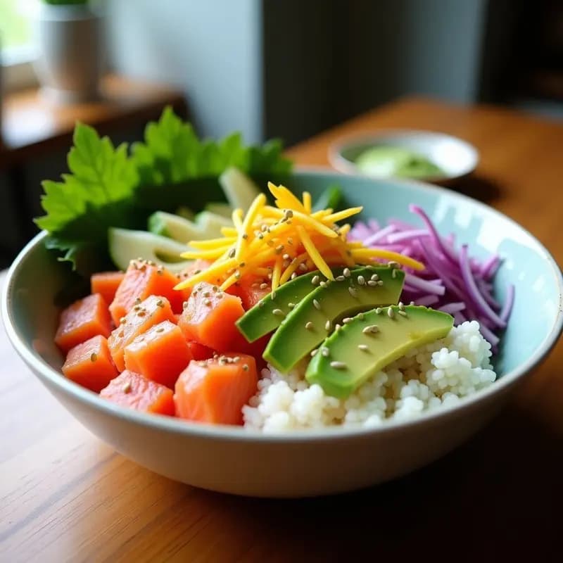 Bowls de Poke de Salmón con Salsa de Wasabi y Aguacate: Receta Hawaiana Alta en Proteínas