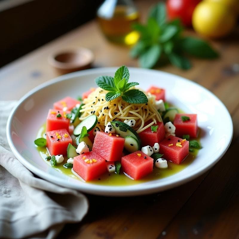 Poke de Sandía y Feta: Ensalada Gourmet de Verano con Aderezo de Menta en 10 Minutos
