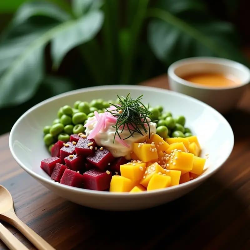 Pokes de Remolacha y Mango: Bowl Hawaiano Vegano con Aderezo de Jengibre