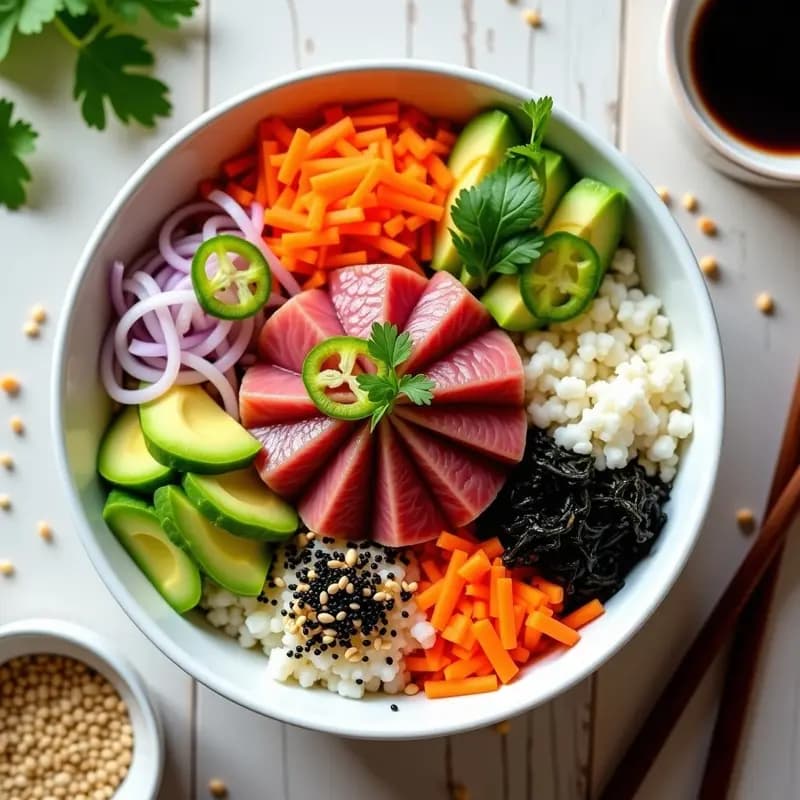 Poki Bowl Hawaiano con Atún y Aguacate: Receta Fresca y Alta en Omega-3