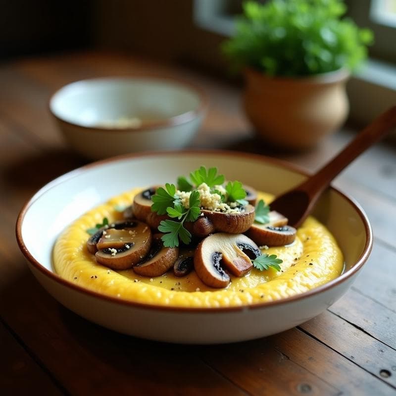 Polenta Cremosa con Champiñones Portobello: Receta Italiana Vegana en Olla Lenta