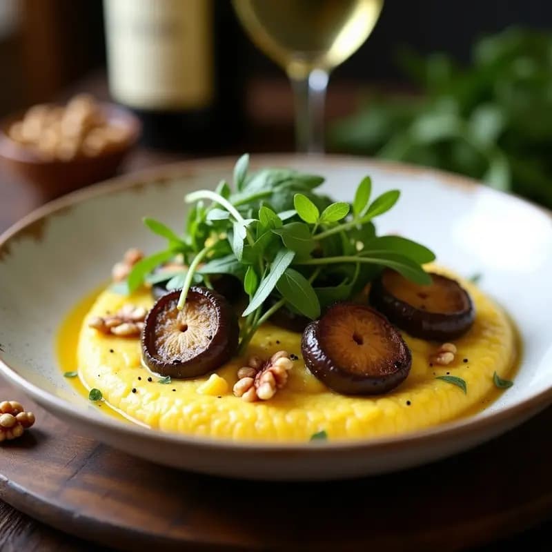 Polenta Crema con Hongos Portobello y Rúcula: Receta Italiana Sin Lactosa y Vegana