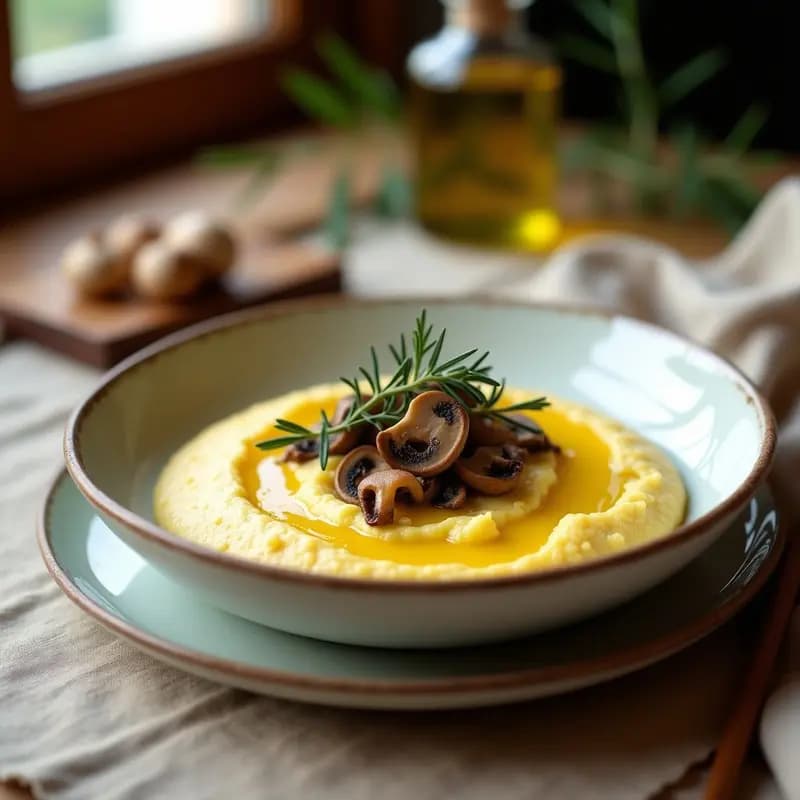 Polenta Cremosa con Hongos Porcini y Trufa: Receta Italiana Vegana para Tupper
