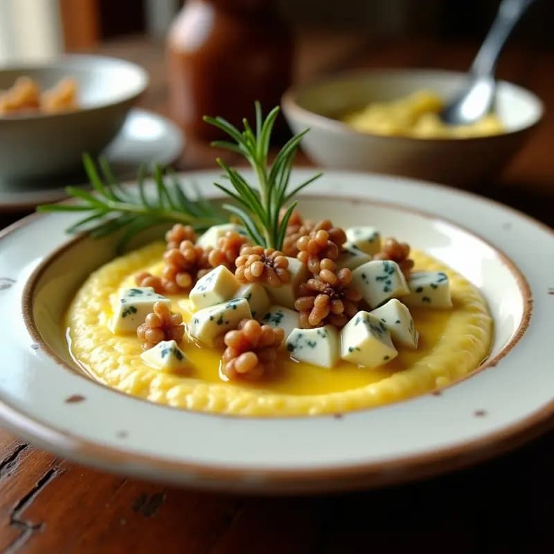 Polenta Cremosa con Gorgonzola y Nueces: Receta Italiana Reconfortante Sin Lactosa