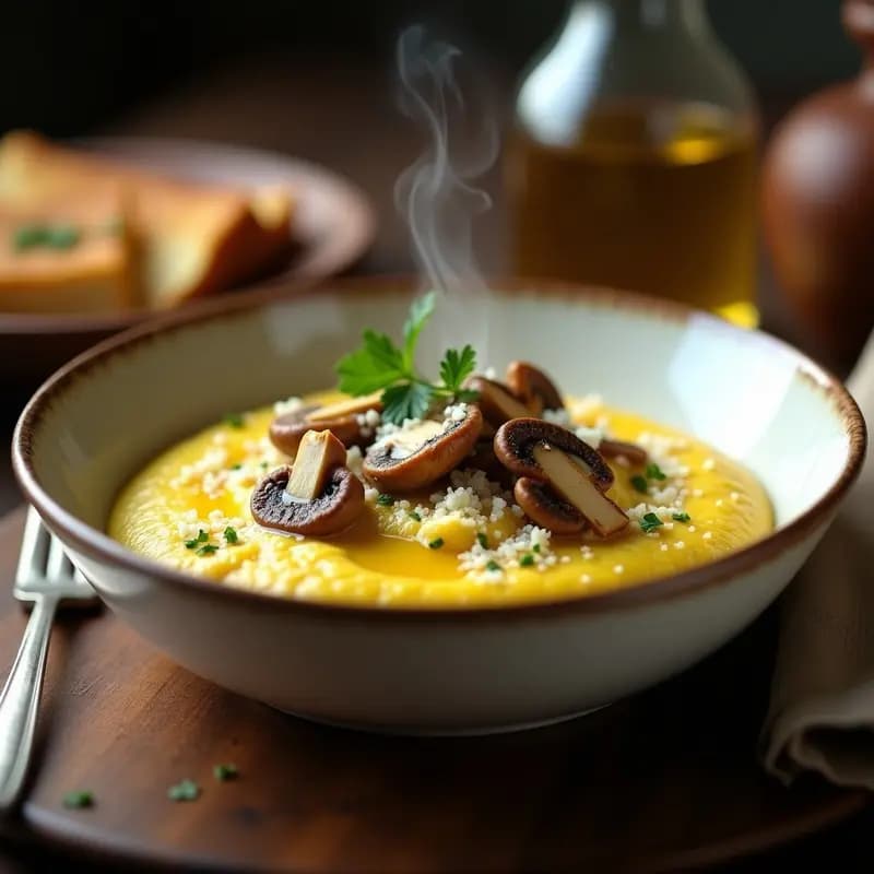 Polenta Crema con Hongos Porcini y Queso Pecorino: Receta Italiana Gourmet en Olla Exprés