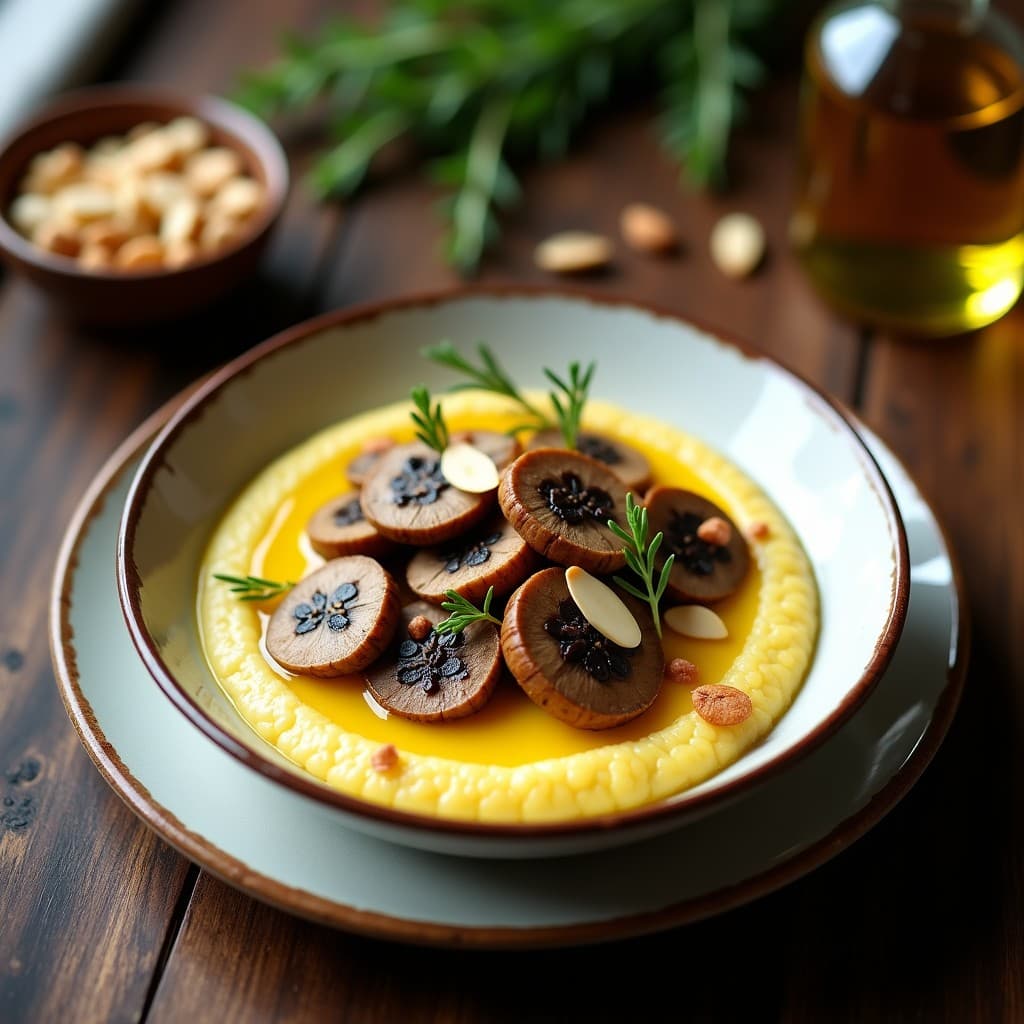 Polenta Cremosa con Hongos Portobello: Receta Vegana Sin Lácteos con Toque de Trufa