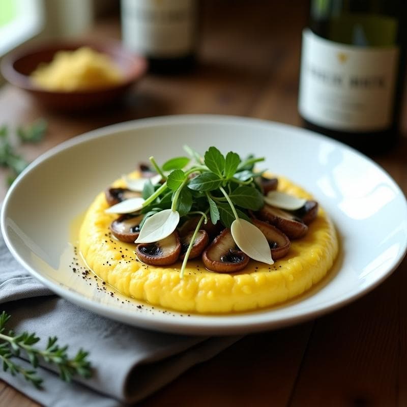 Polenta Cremosa con Hongos Shimeji y Rúcula: Receta Italiana Sin Gluten en Thermomix