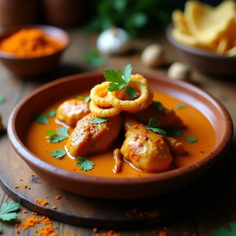 Lassanwala Murgh (Pollo al Ajo-Indio) con Arañitas de Cebolla: Receta India en Olla Express