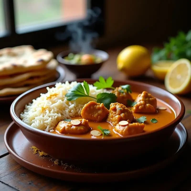 Pollo Butter Chicken con Arroz Basmati y Pan Naan: Receta India en Olla Lenta para 4 Personas
