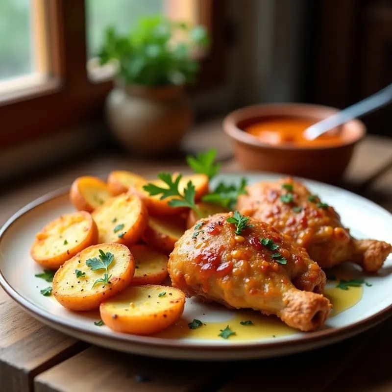 Pollo al Mojo de Ajo con Patatas Panaderas: Receta Española en Airfryer