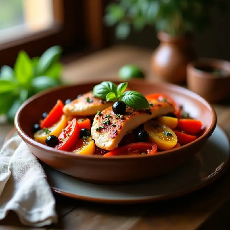 Pabo al Peperone: Pollo al Estilo Italiano con Pimientos y Aceitunas en 30 Minutos