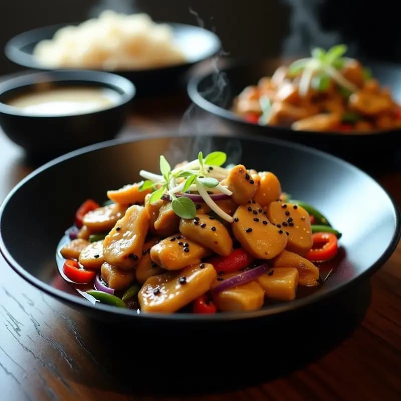 Pollo al Vino Amarillo con Hongos Shitake: Receta China Gourmet en Sartén Wok