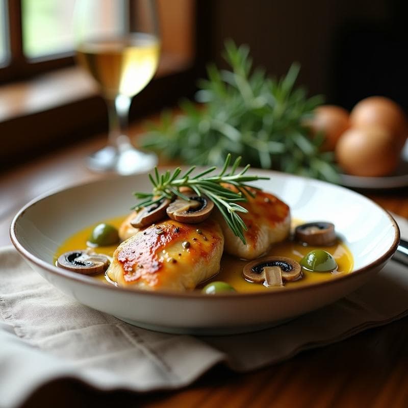 Pollo al Vino Blanco con Champiñones y Aceitunas Verdes: Receta en Olla Express Rápida y Sabrosa