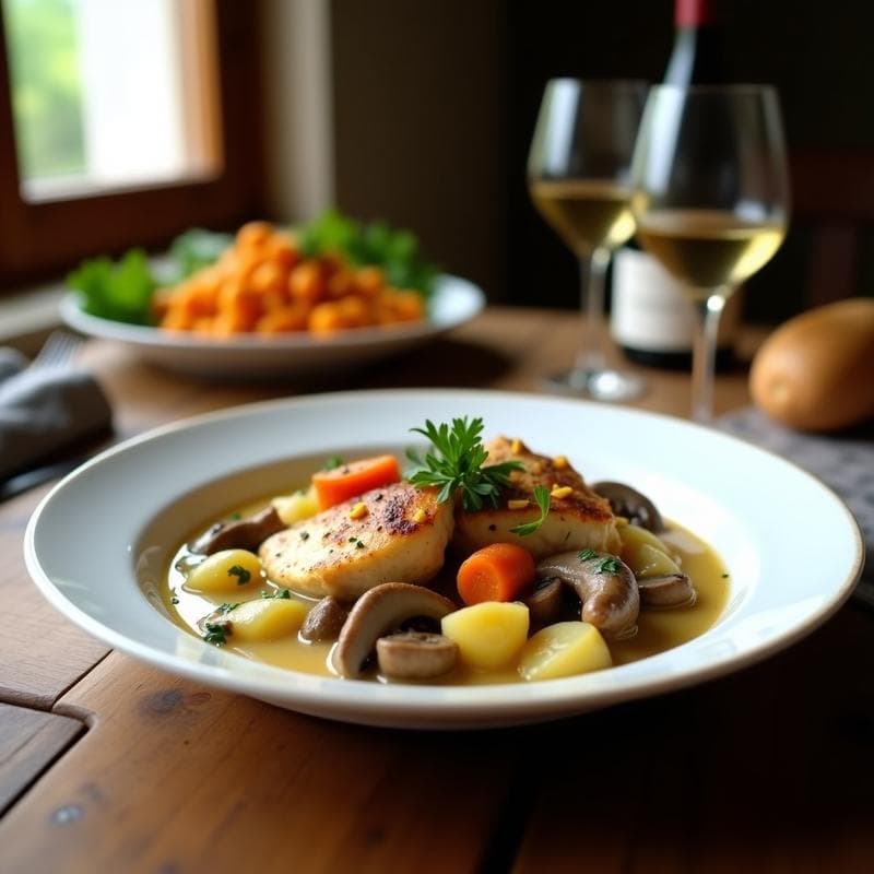 Pollo al Vino Blanco y Champiñones Silvestres: Receta Francesa en Olla Lenta
