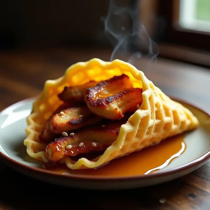 Tcone de Pollo y Waffle de Maíz: Receta Americana Picante y Dulce