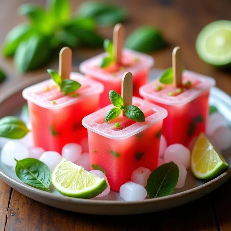 Popsicles de Sandía, Albahaca y Limón Verde: Postre Fresco y Sin Azúcar para el Verano