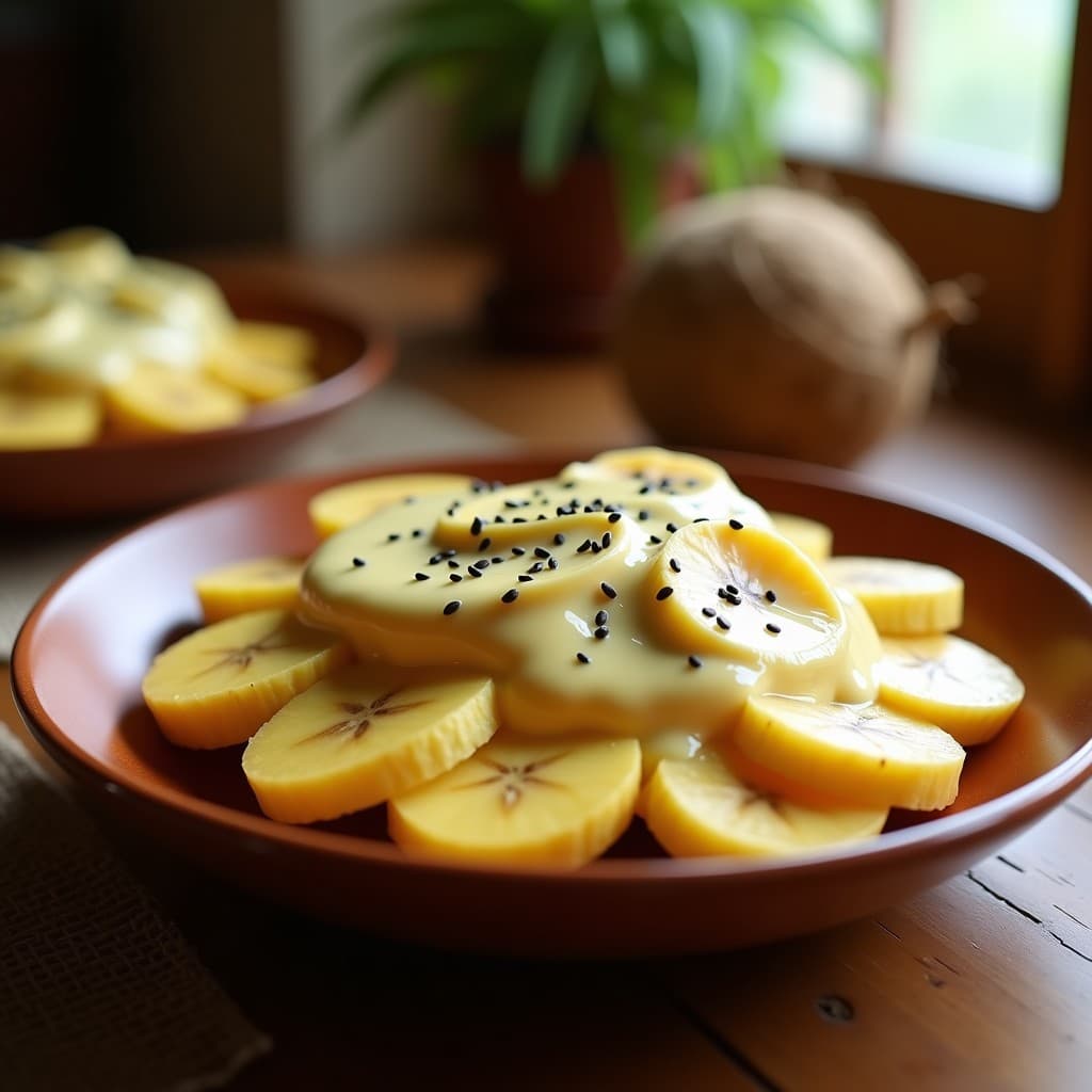 Poring de Plátano Macho y Queso de Anacardos: Desayuno Vegano Filipino en Thermomix