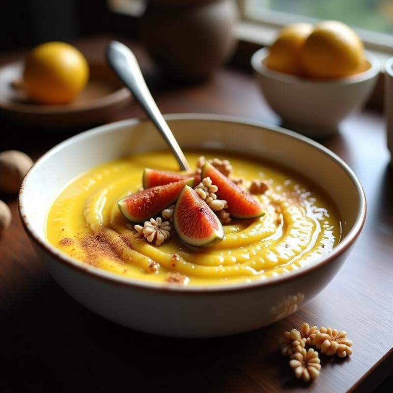Porridge de Almendras y Cúrcuma con Compota de Higos: Desayuno Antiinflamatorio y Saciante
