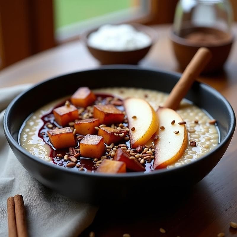 Porridge de Amaranto y Peras al Vino Tinto con Canela: Desayuno Sin Lactosa y Sin Azúcar