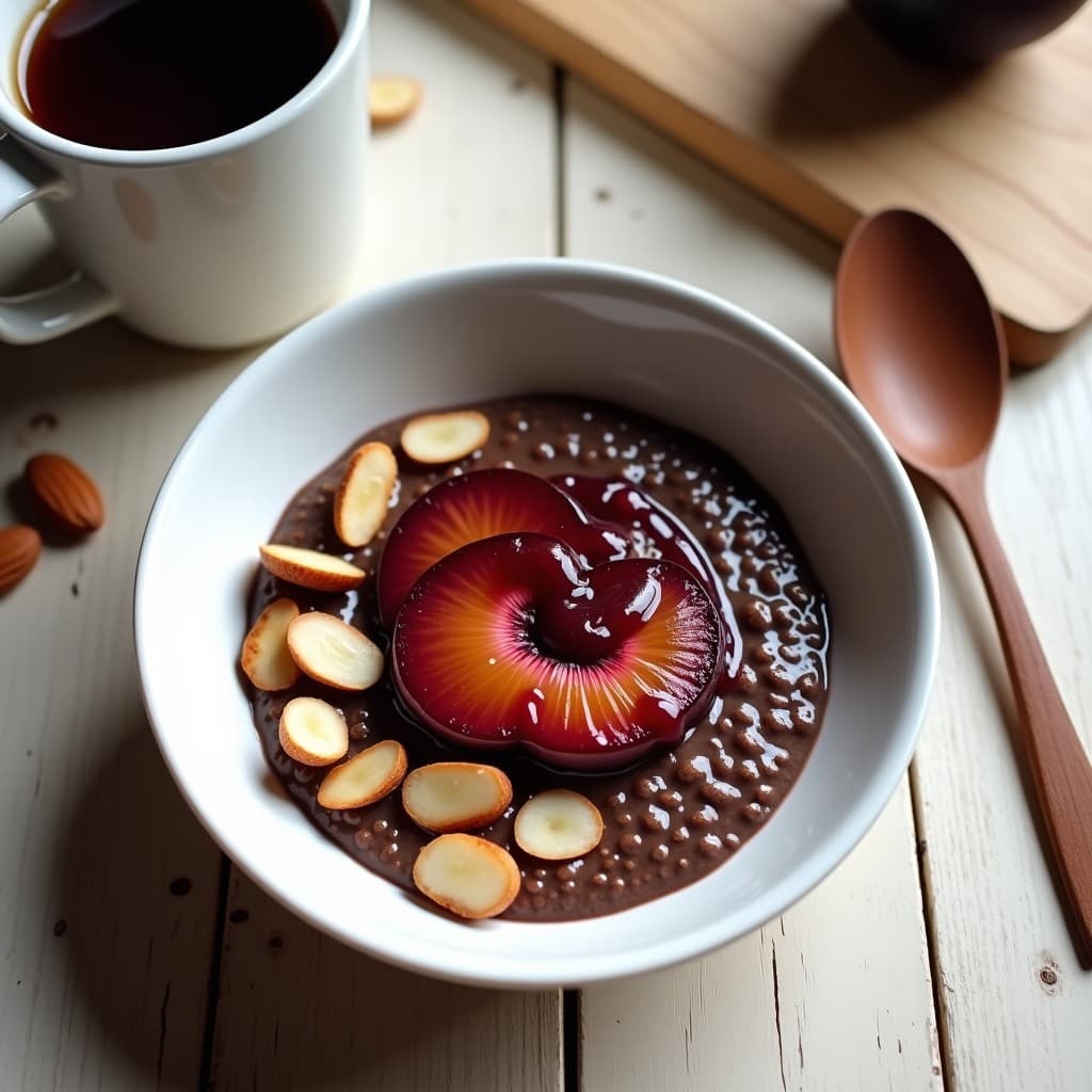 Porridge de Cacao y Almendras con Compota de Ciruela: Desayuno Keto Sin Lactosa