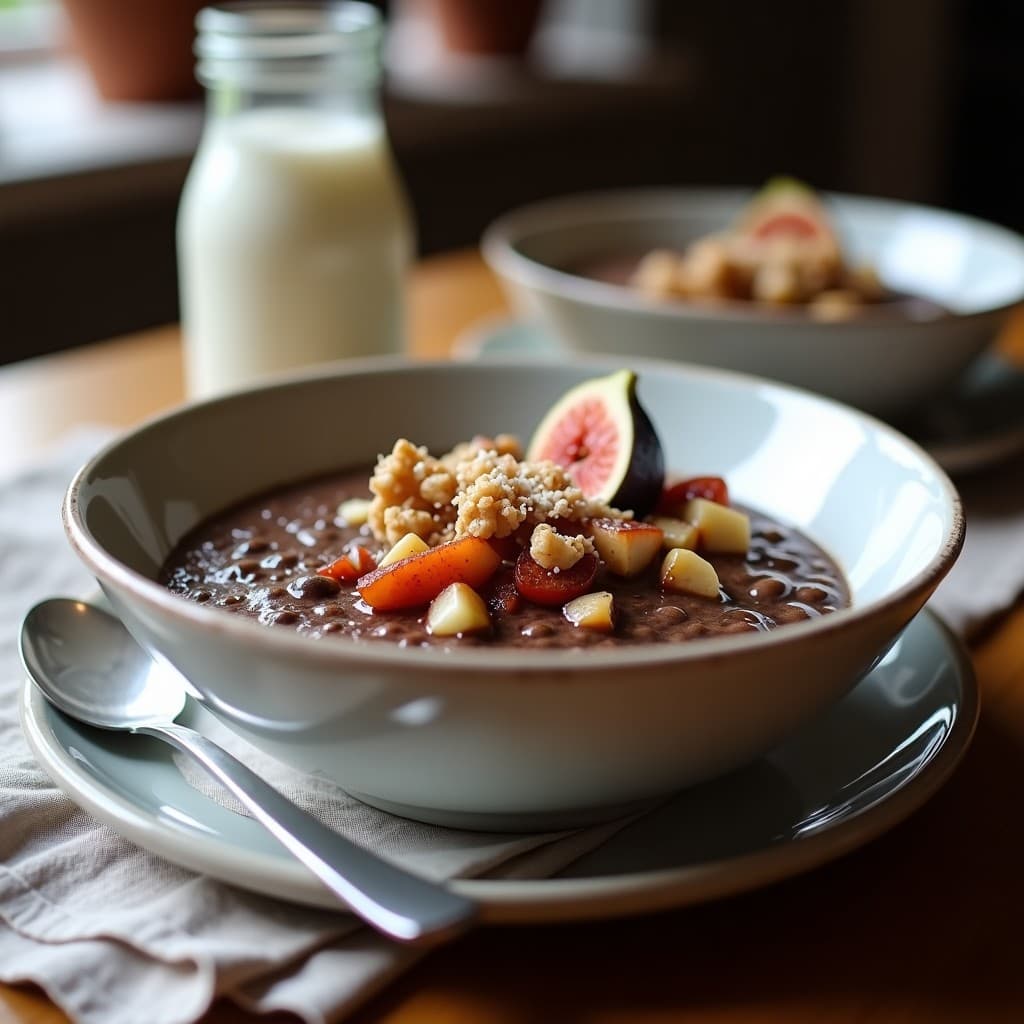 Porridge de Cacao y Chía con Compota de Higos: Desayuno Sin Gluten y Alta en Fibra
