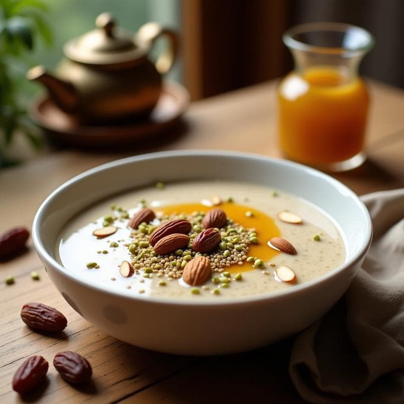 Porridge de Semillas de Chía y Leche de Camella: Desayuno Emiratí Sin Lactosa