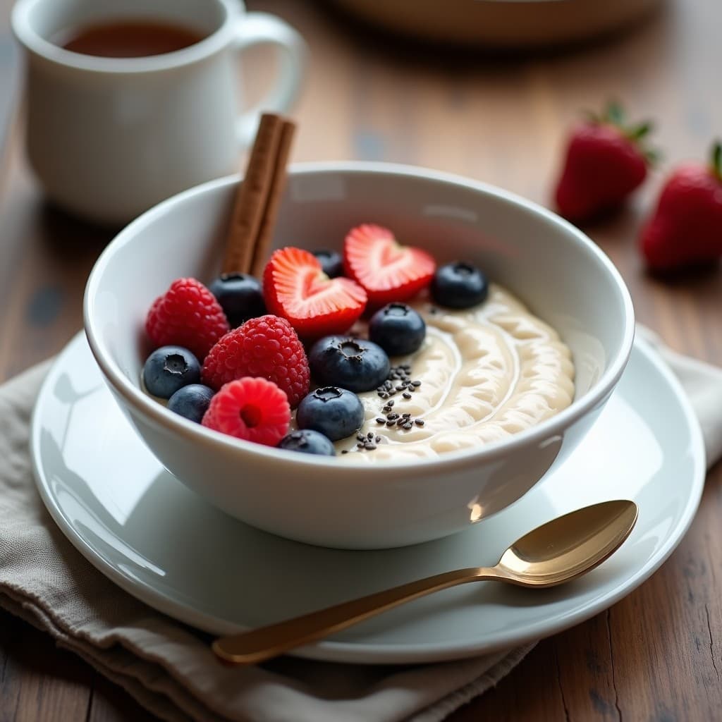 Porridge de Côte de Blanco y Canela: Desayuno Francés Keto con Frutos Rojos