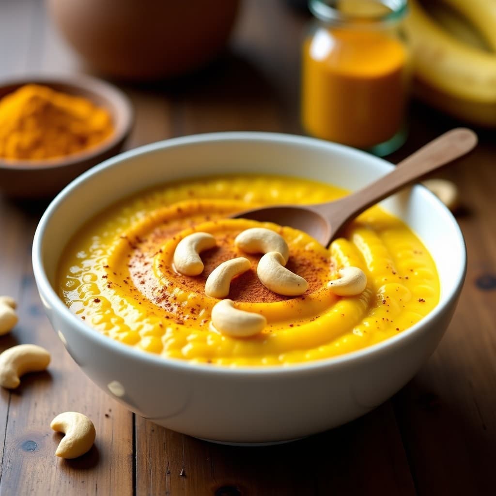 Porridge de Cúrcuma y Plátano Macho: Desayuno Antiinflamatorio Sin Lácteos