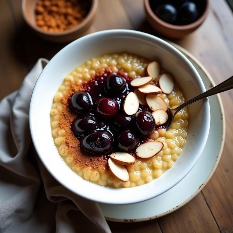 Porridge de Mijo y Cúrcuma con Compota de Ciruela Negra: Desayuno Antiinflamatorio Sin Gluten