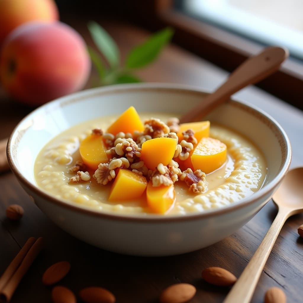 Porridge de Mijo y Leche de Almendras con Compota de Melocotón: Desayuno Sin Gluten y Sin Azúcar
