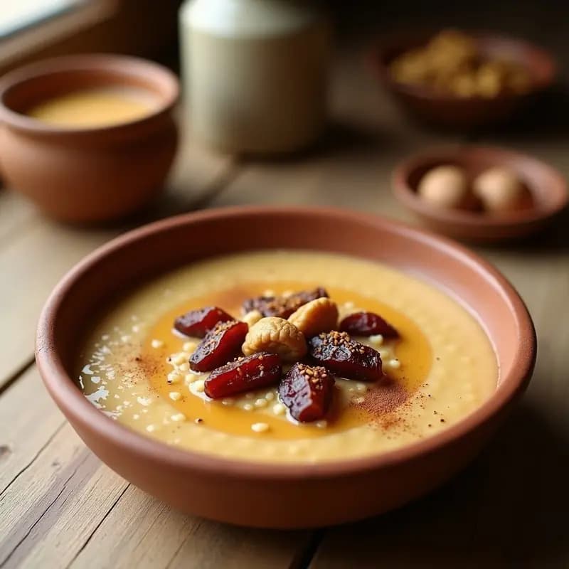 Porridge de Mijo con Leche de Camella y Dátiles: Desayuno Nómada del Sahara Sin Lactosa