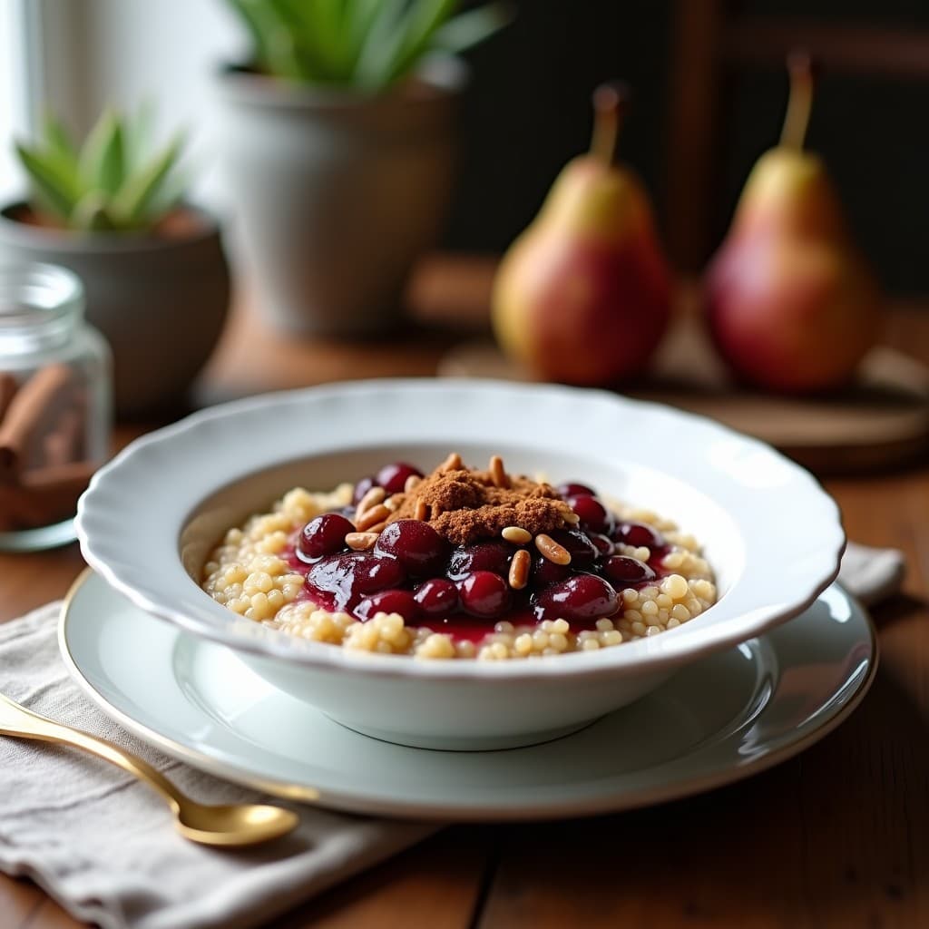 Porridge de Quinoa y Canela con Compota de Peras al Vino Tinto: Desayuno Antiinflamatorio