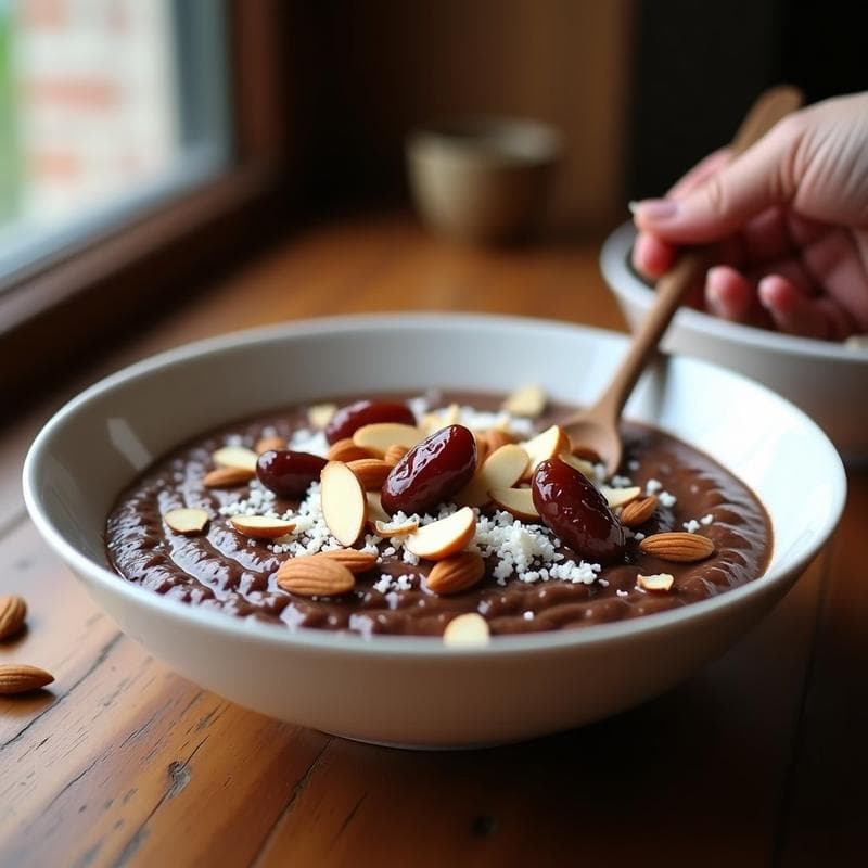 Porridge de Quinoa y Chocolate Negro: Desayuno Vegano sin Gluten con Toppings Crujientes
