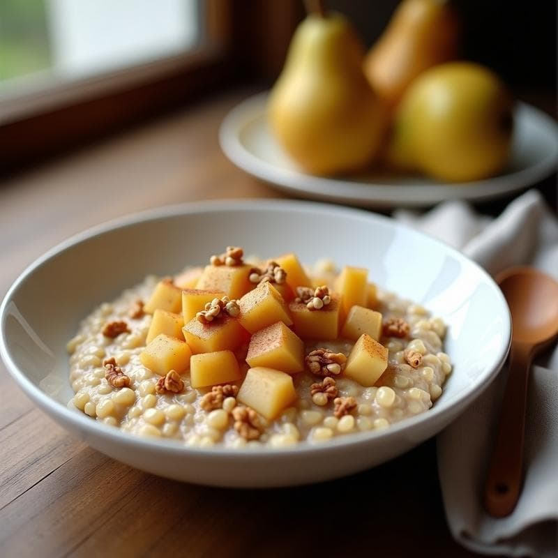Porridge de quinoa con compota de pera y canela: Desayuno sin lácteos y alto en fibra