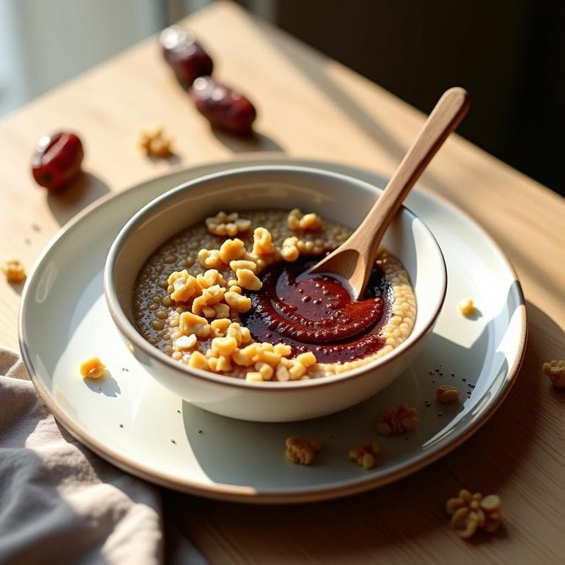 Porridge de Quinoa con Puré de Dátiles y Nueces: Desayuno Sin Gluten y Alta en Energía