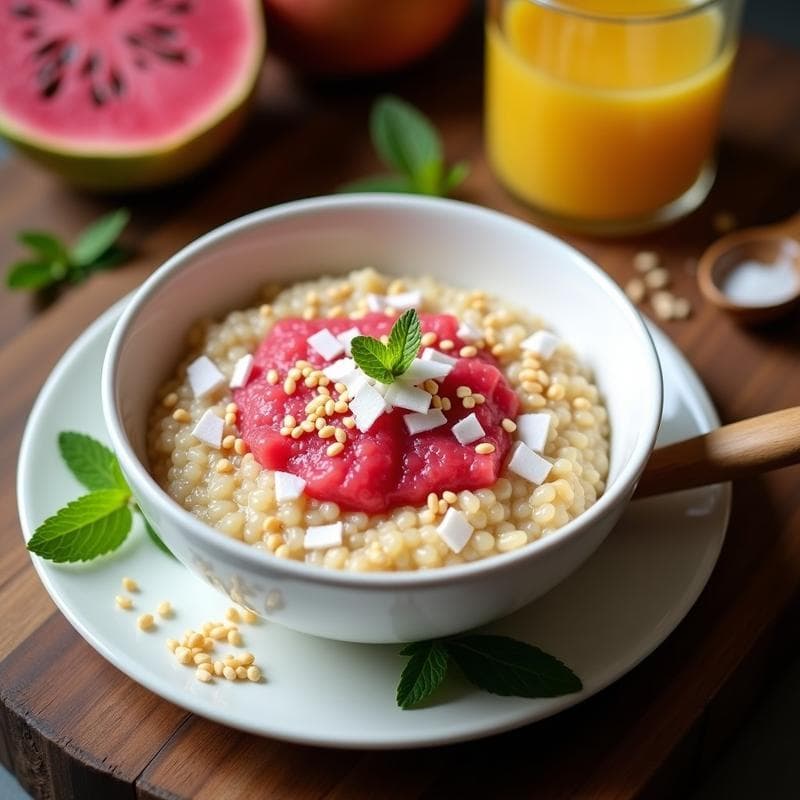 Porridge de Quinoa con Compota de Guayaba y Nuevo de Coconut: Desayuno Alto en Proteína