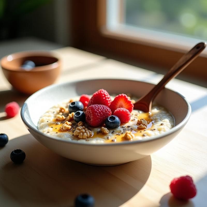 Porridge de Quinoa y Leche de Pistacho: Desayuno Sin Lactosa con Frutos Rojos y Miel de Agave