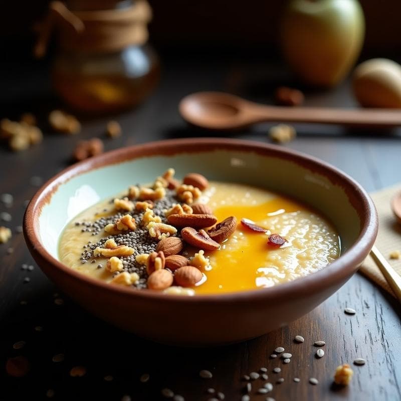 Porridge de Quinoa y Polvo de Lúcuma: Desayuno Andino con Frutos Secos y Miel de Abispa