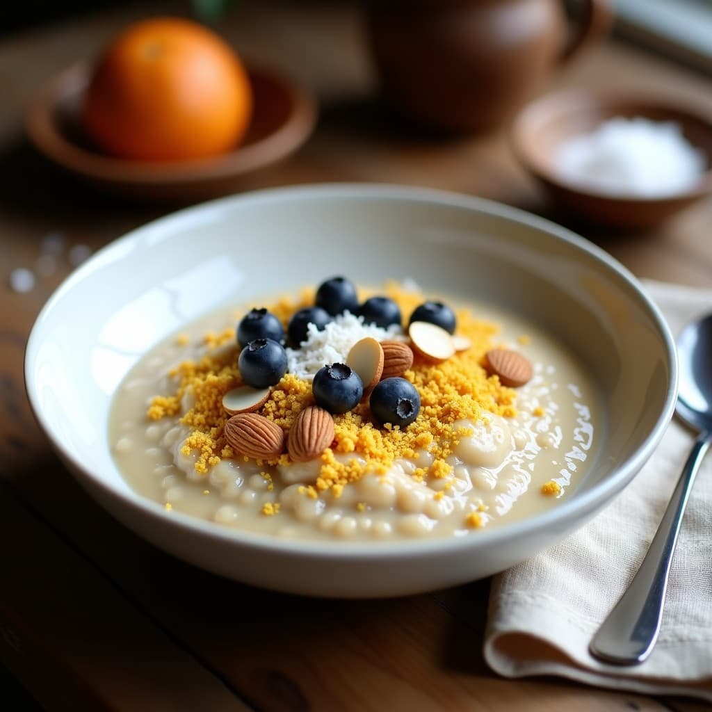 Porridge de Quinoa con Leche de Almendras y Polvo de Lúcuma: Desayuno Andino Alto en Energía