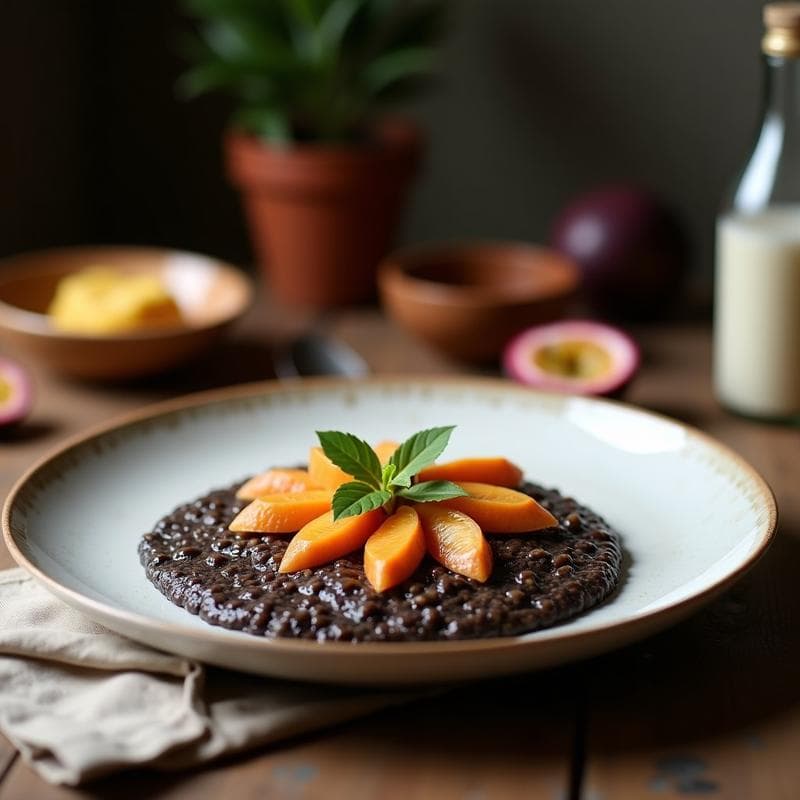 Porridge de Quinoa Negra con Leche de Coco y Granadilla: Desayuno Andino Sin Lactosa