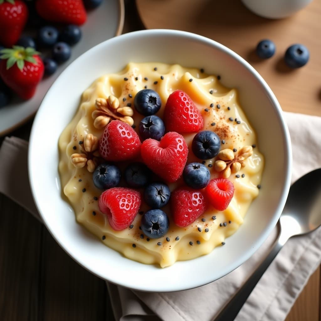 Porridge de Sémola de Maíz y Leche de Soja con Frutos Rojos: Desayuno Sin Lactosa y Sin Azúcar