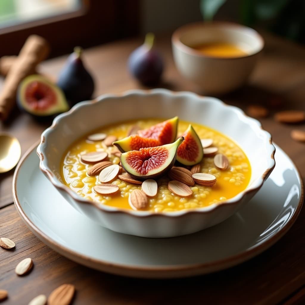 Porridge de Trigo Sarraceno con Leche de Cúrcuma y Higos Frescos: Desayuno Antinflamatorio