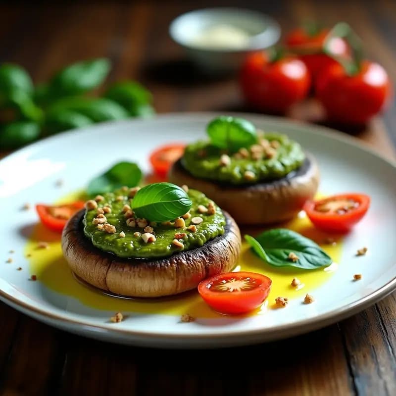 Portobello al Horno con Pesto de Albahaca y Piñones: Receta Italiana Keto y Sin Carbohidratos