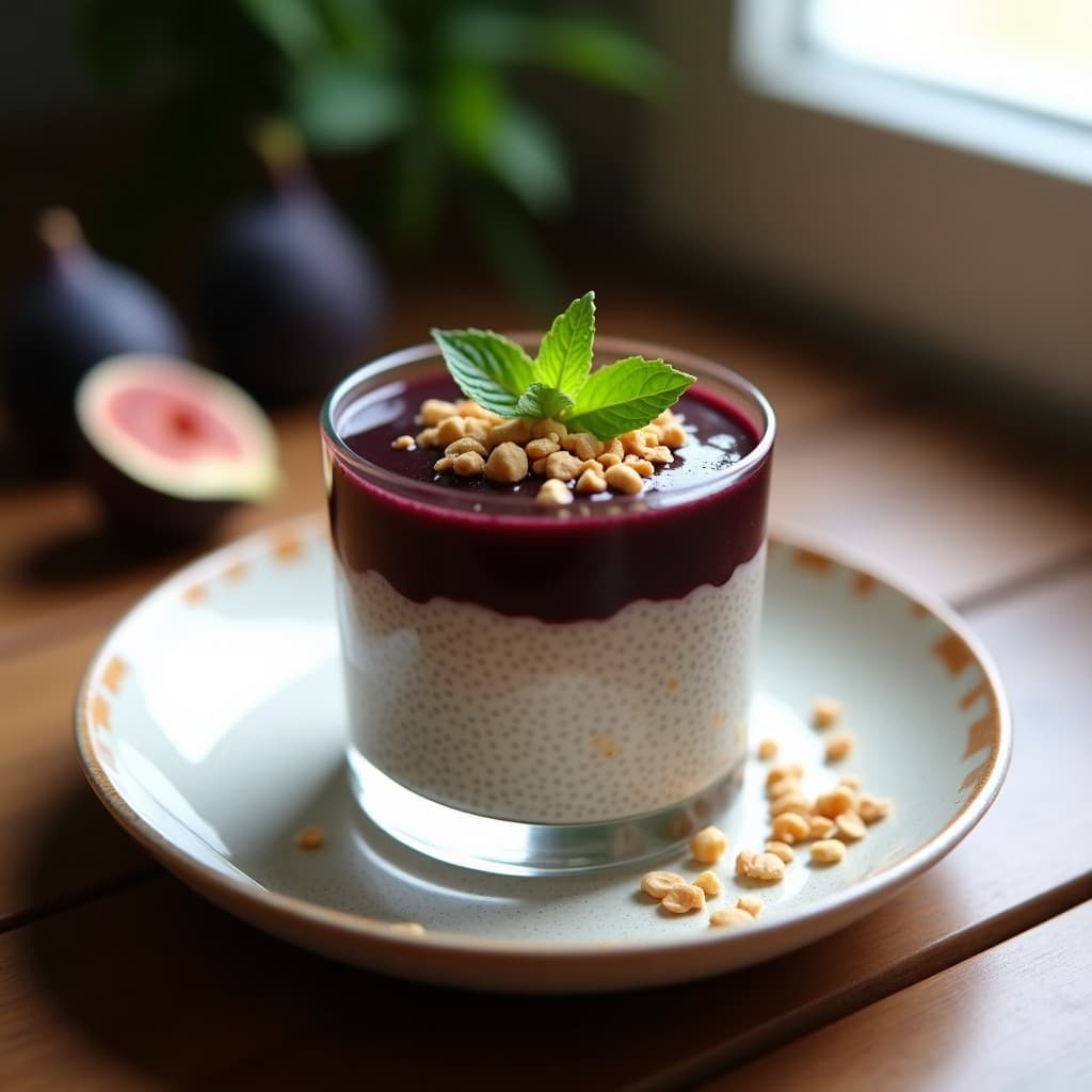 Postre de Chía con Leche de Avellana y Puré de Higo Negro: Receta Sin Azúcar en 5 Minutos