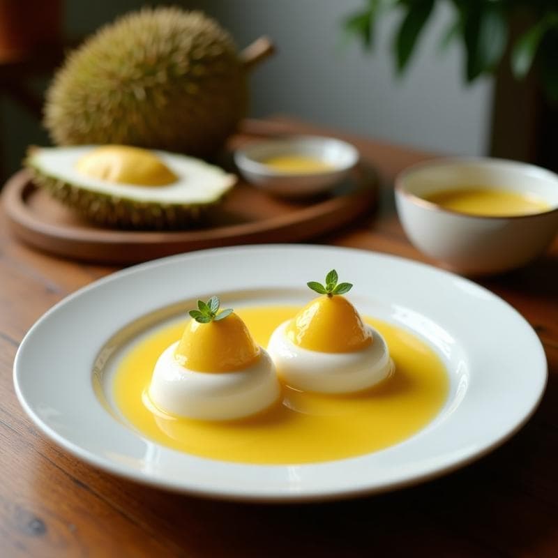 Postre de Durian y Leche de Coco con Gelatina de Maracuyá: Receta Malaya Sin Azúcar