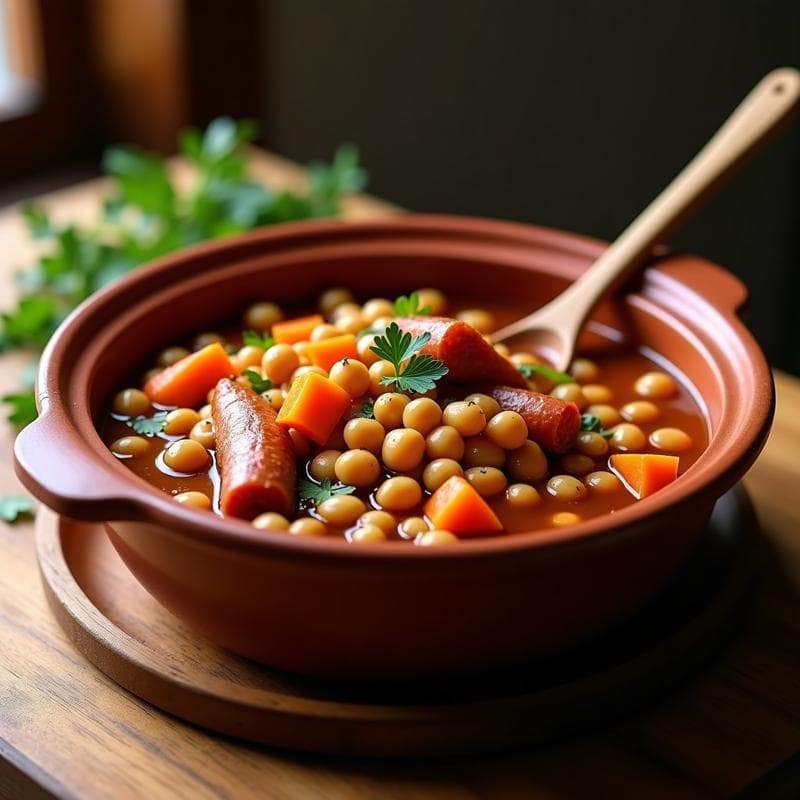 Potaje de Garbanzos con Tocino y Hueso de Jamón: Receta Tradicional Española en Olla Normal