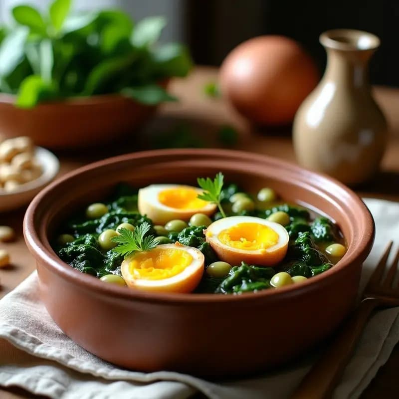 Potaje de Habas con Espinacas y Huevos Escabechados: Receta Tradicional Andaluza en Olla Rápida